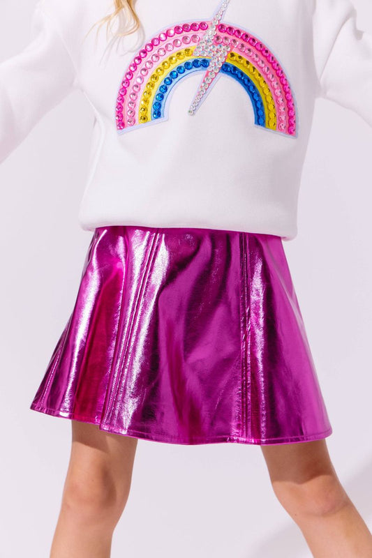 Lola and the Boys Hot Pink Metallic Leather Skirt