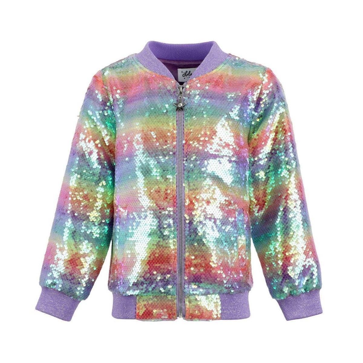 Lola and the Boys Rainbow Sequin Stripe Bomber