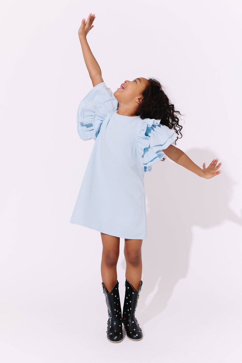 Lola and the Boys Blue Princess Ruffle Denim Dress