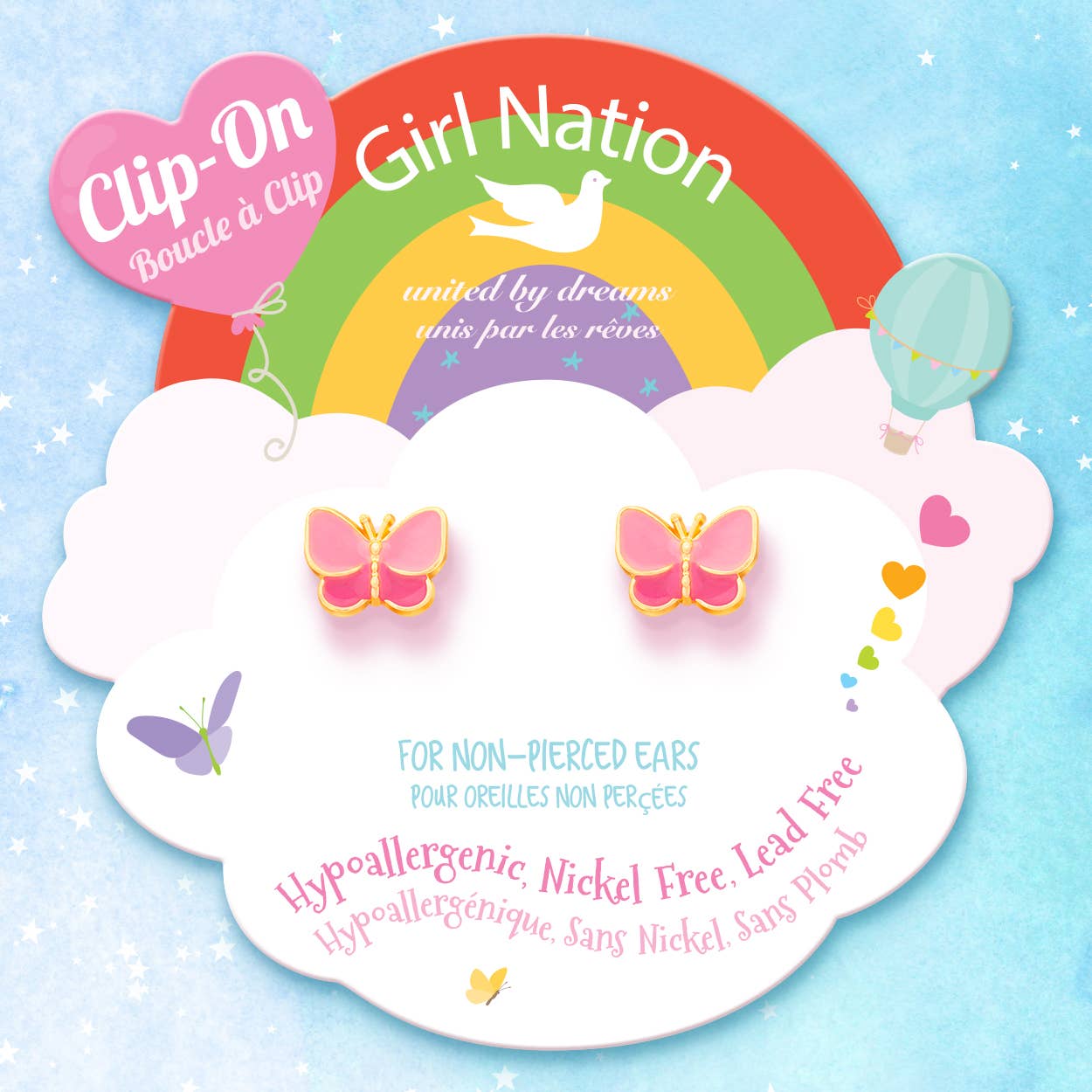 Girl Nation - CLIP ON Cutie Earrings | Sweet Pink Butterfly