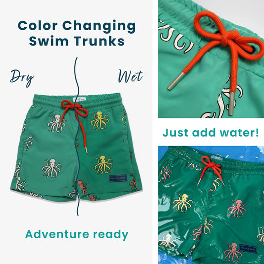 Holly and Beau - Octopus Color Changing Boys Swim Trunks