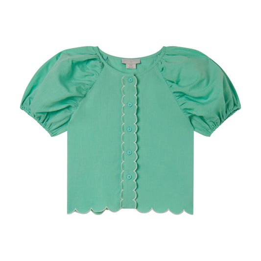 Stella McCartney Girl Short Sleeve Linen Shirt Green