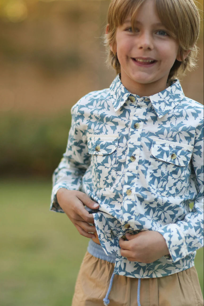 Dear Georgie - Long Sleeve Sea Shirt - Large Blue Leaves