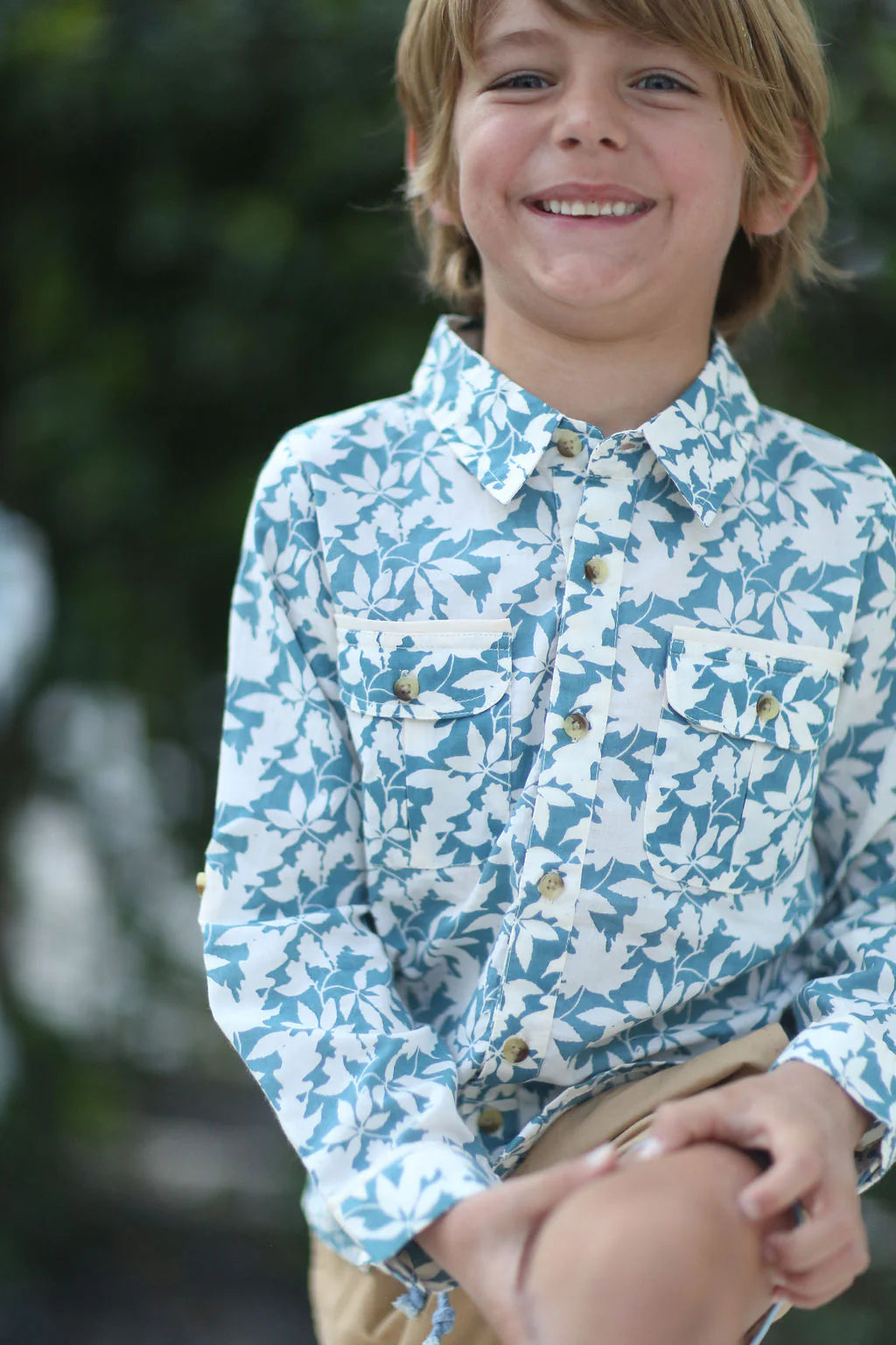 Dear Georgie - Long Sleeve Sea Shirt - Large Blue Leaves