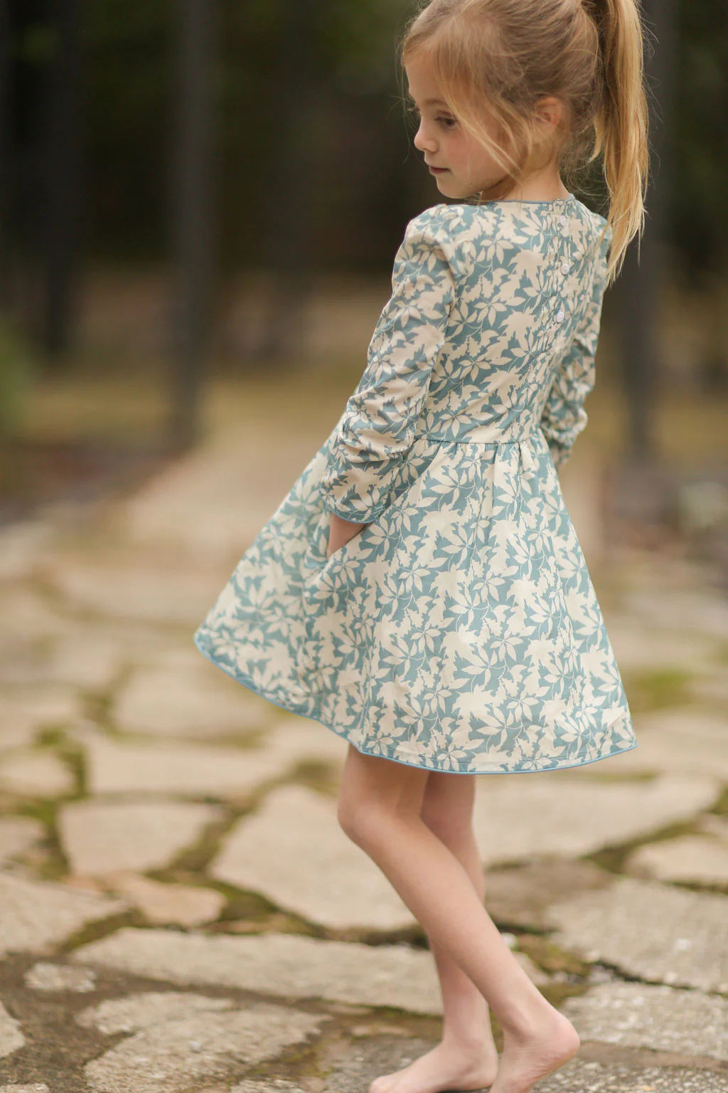 Dear Georgie Capers Dress - Long Sleeves - Large Leaves Blue