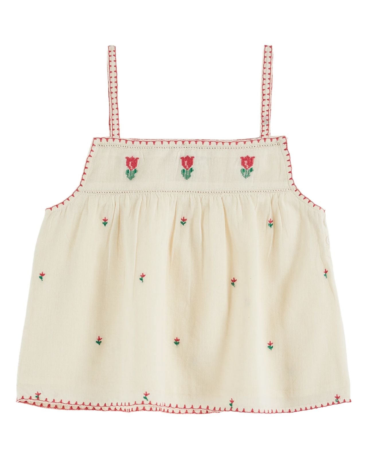 Emile et Ida Tulips Embroidered Straps Top Ecru