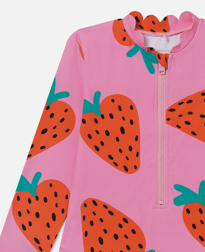 Stella McCartney Kids Strawberry Print Long Sleeve One Piece Swimsuit