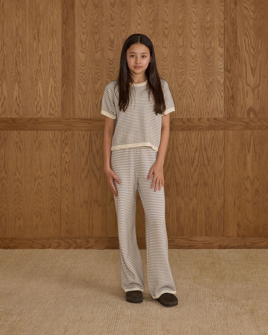 Rylee + Cru Teen's Boxy Crop Knit Tee Dusty Blue Stripe