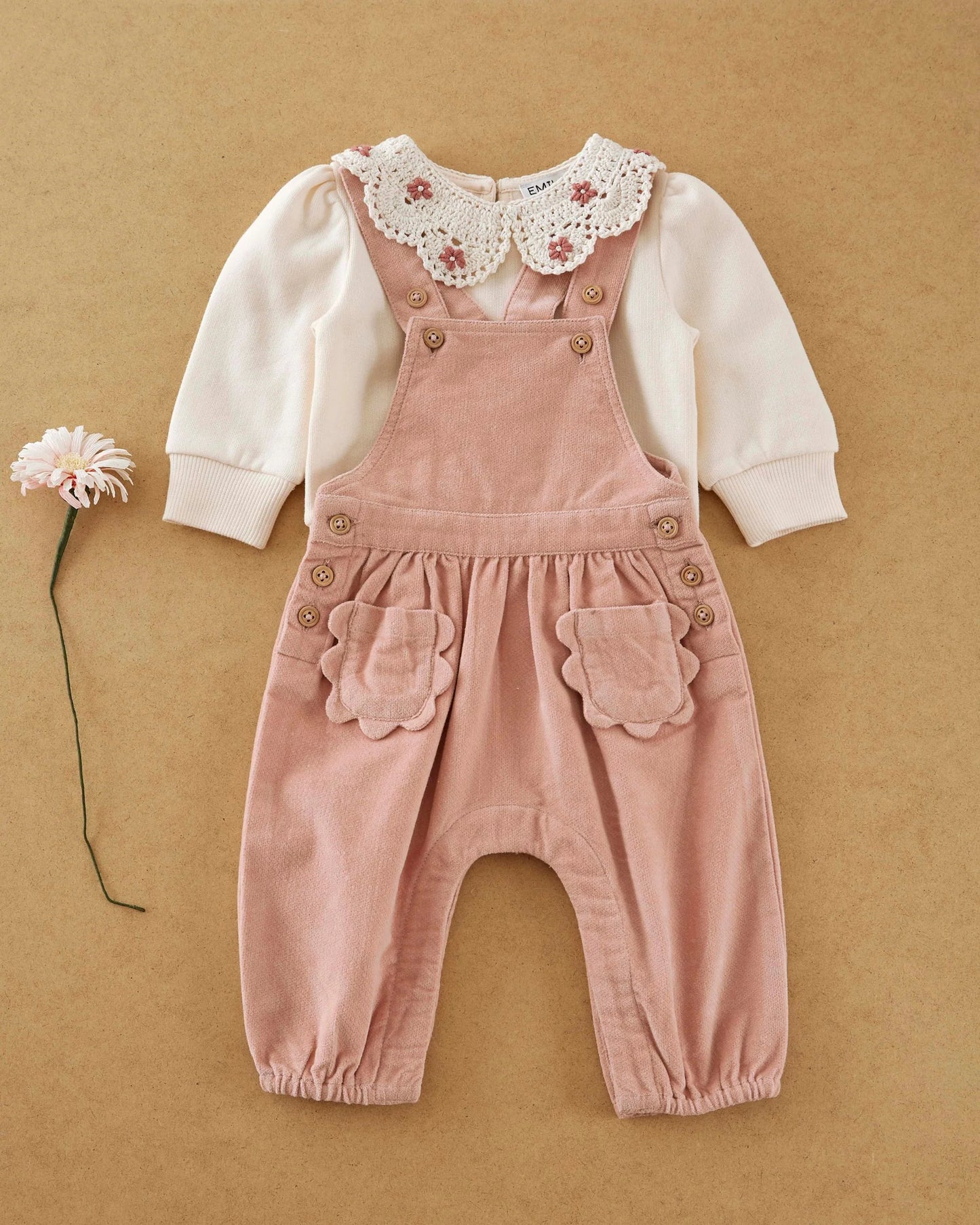 Emile Et Ida Peony Velvet Baby Overalls