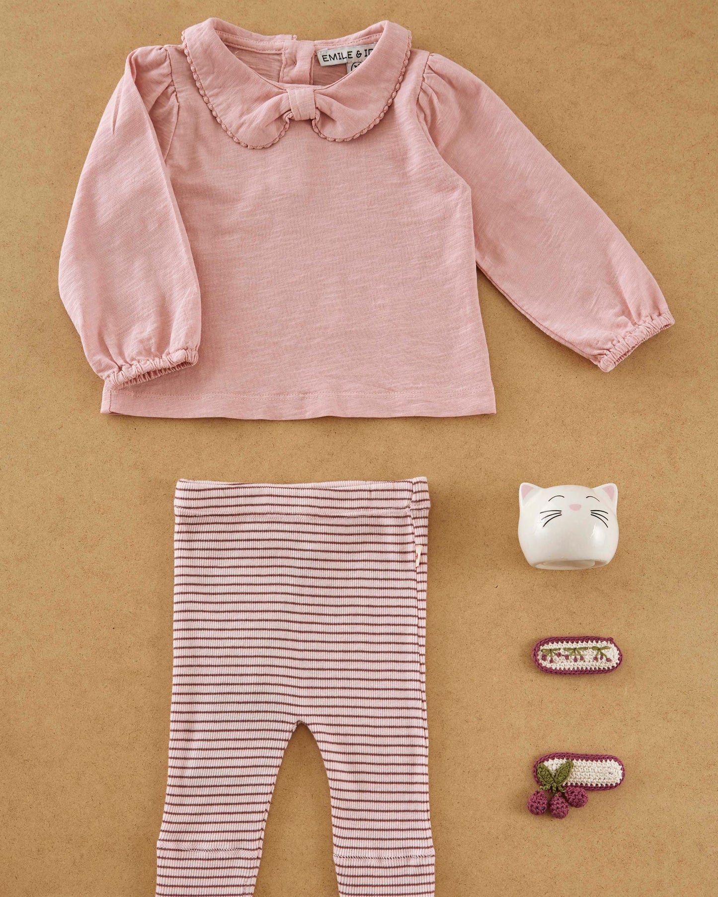 Emile Et Ida Pink Organic Cotton Bow-neck T-shirt