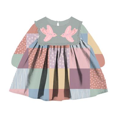Stella McCartney Baby Girl Ls Patchwork Dress With Bird Patch Multi