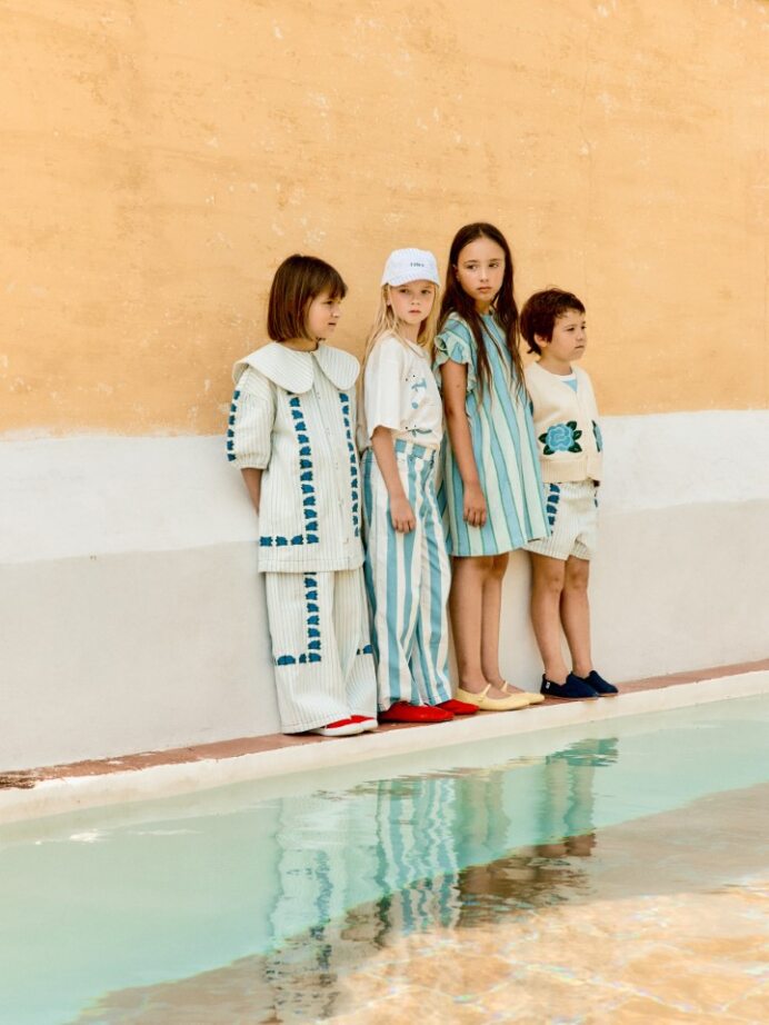 Tiny Cottons Retro Stripes Blue Towel Dress