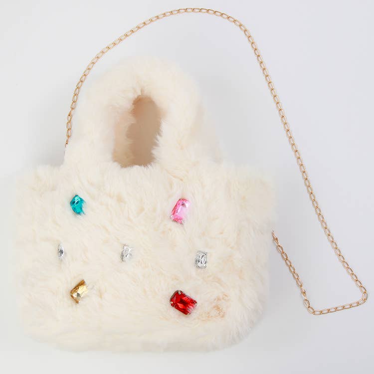 Sparkle Sisters by Couture Clips - Fur Jewel Purse : Cream