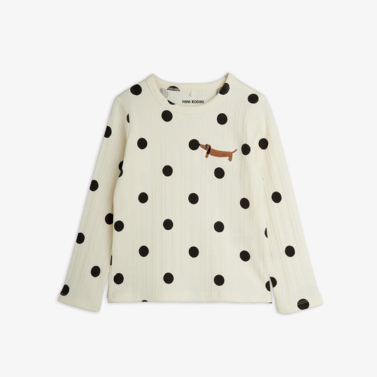 Mini Rodini Dots AOP Dog LS Tee Off-White