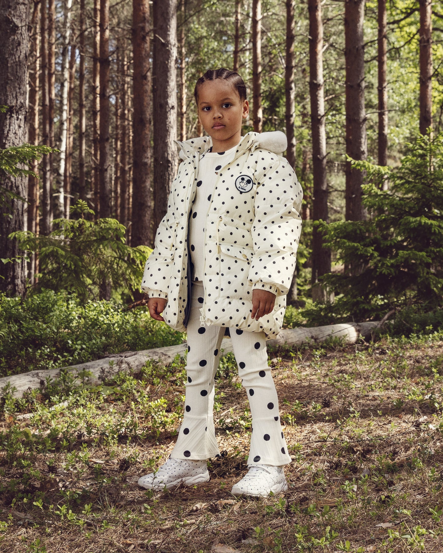 Mini Rodini Dots AOP Dog Trumpet Seeve Dress Off-White