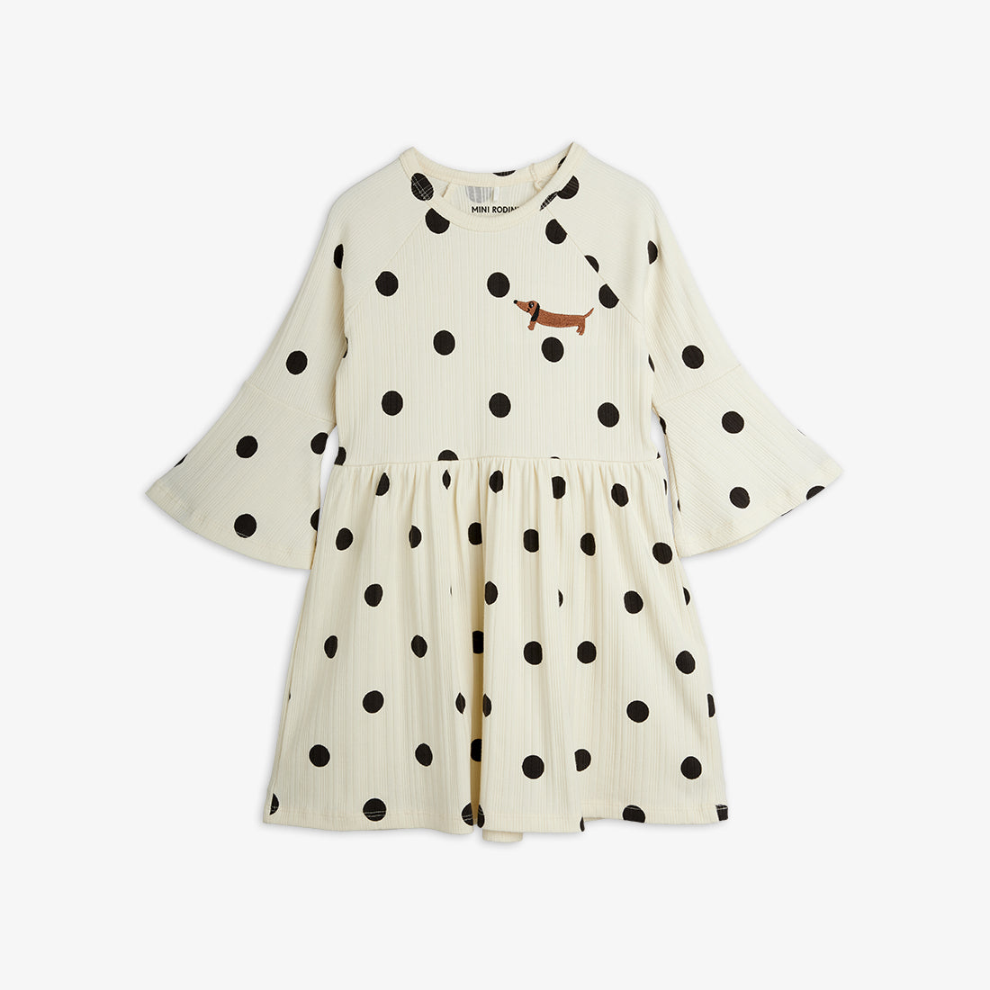 Mini Rodini Dots AOP Dog Trumpet Seeve Dress Off-White