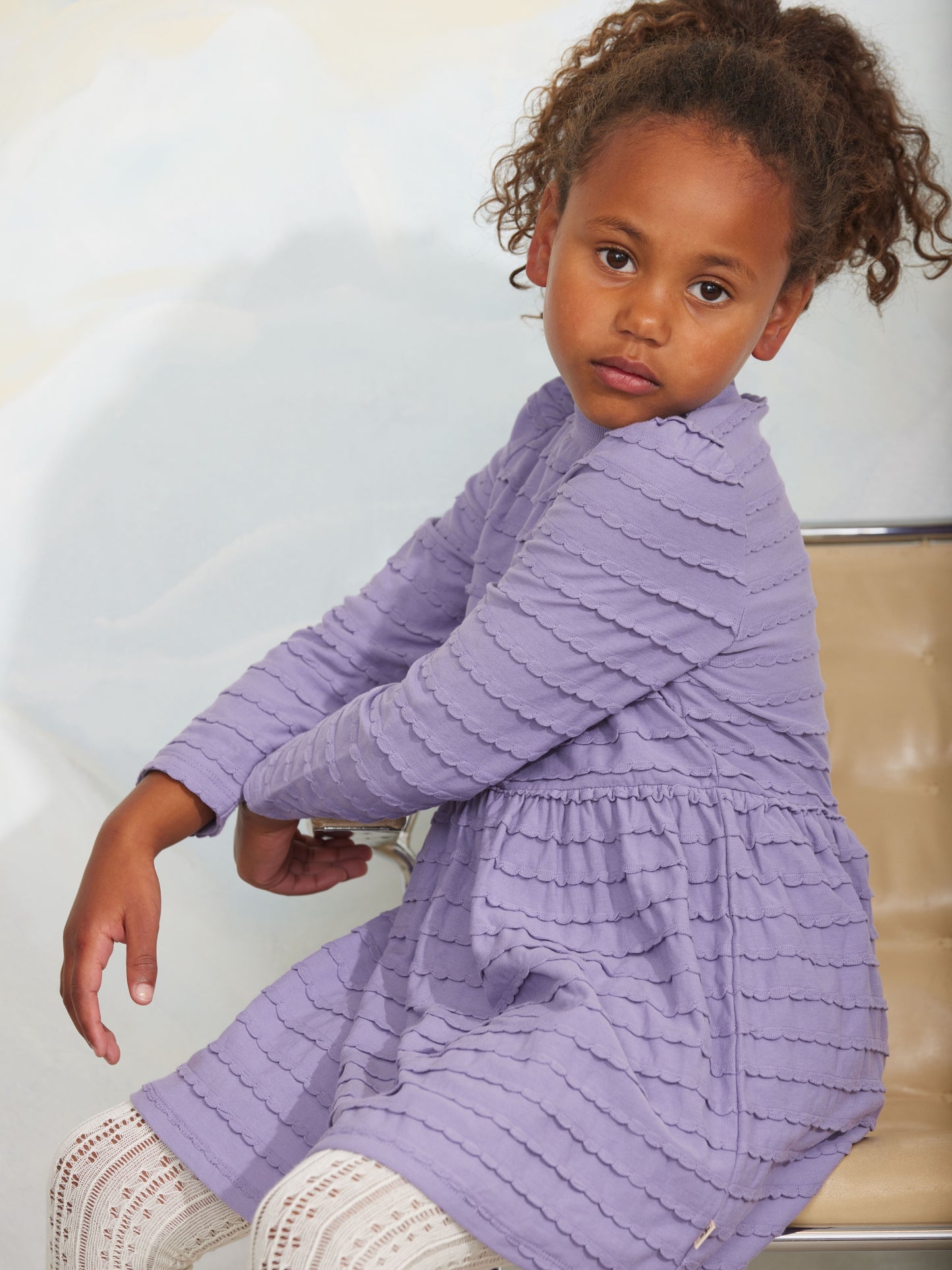 Mini Rodini Textured Frill LS Dress Purple
