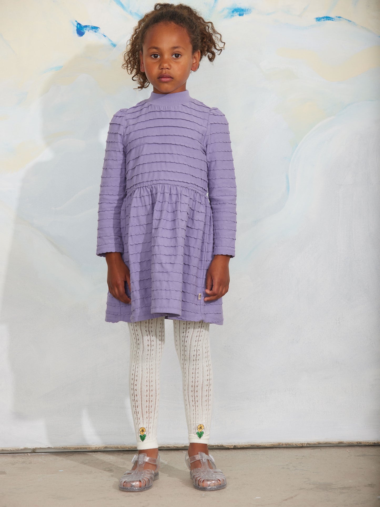 Mini Rodini Textured Frill LS Dress Purple
