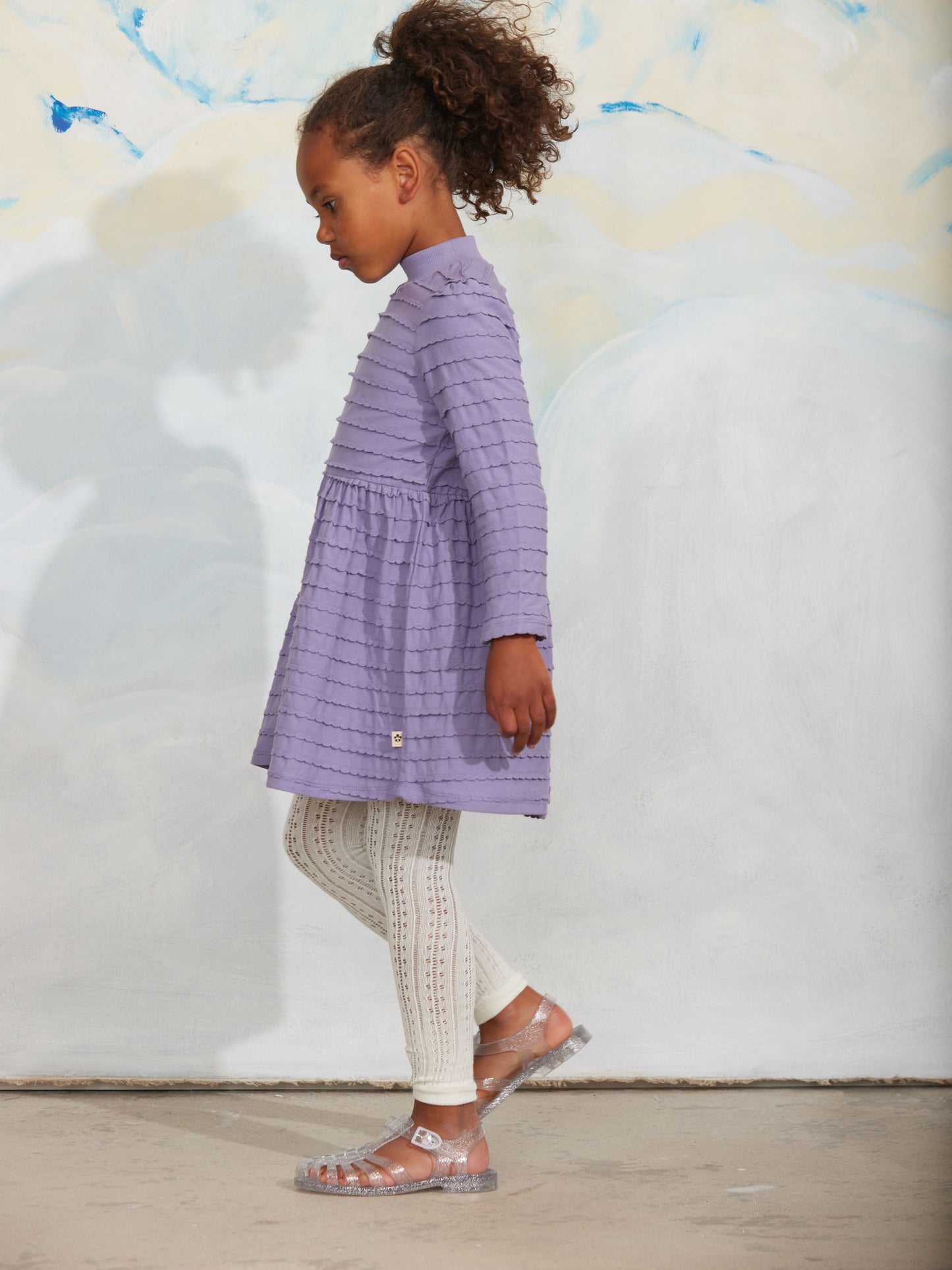 Mini Rodini Textured Frill LS Dress Purple