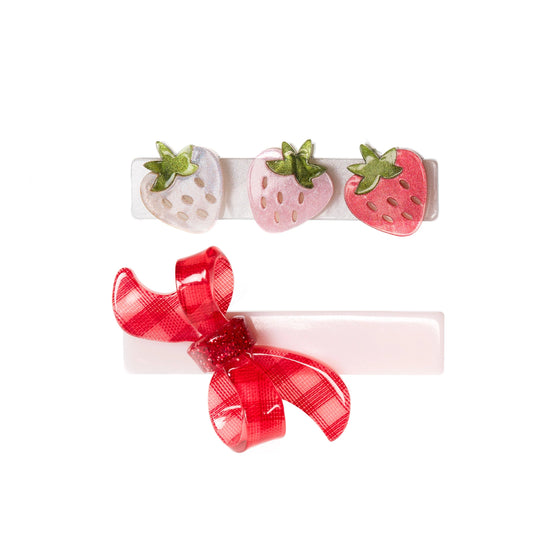 Lilies & Roses Strawberry Pink Shades & Checkered Bow Hair Clips