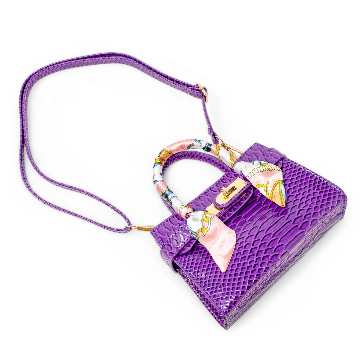 Tiny Treats and ZOMI GEMS - Vivid Crocodile Scarf Handbag: Purple