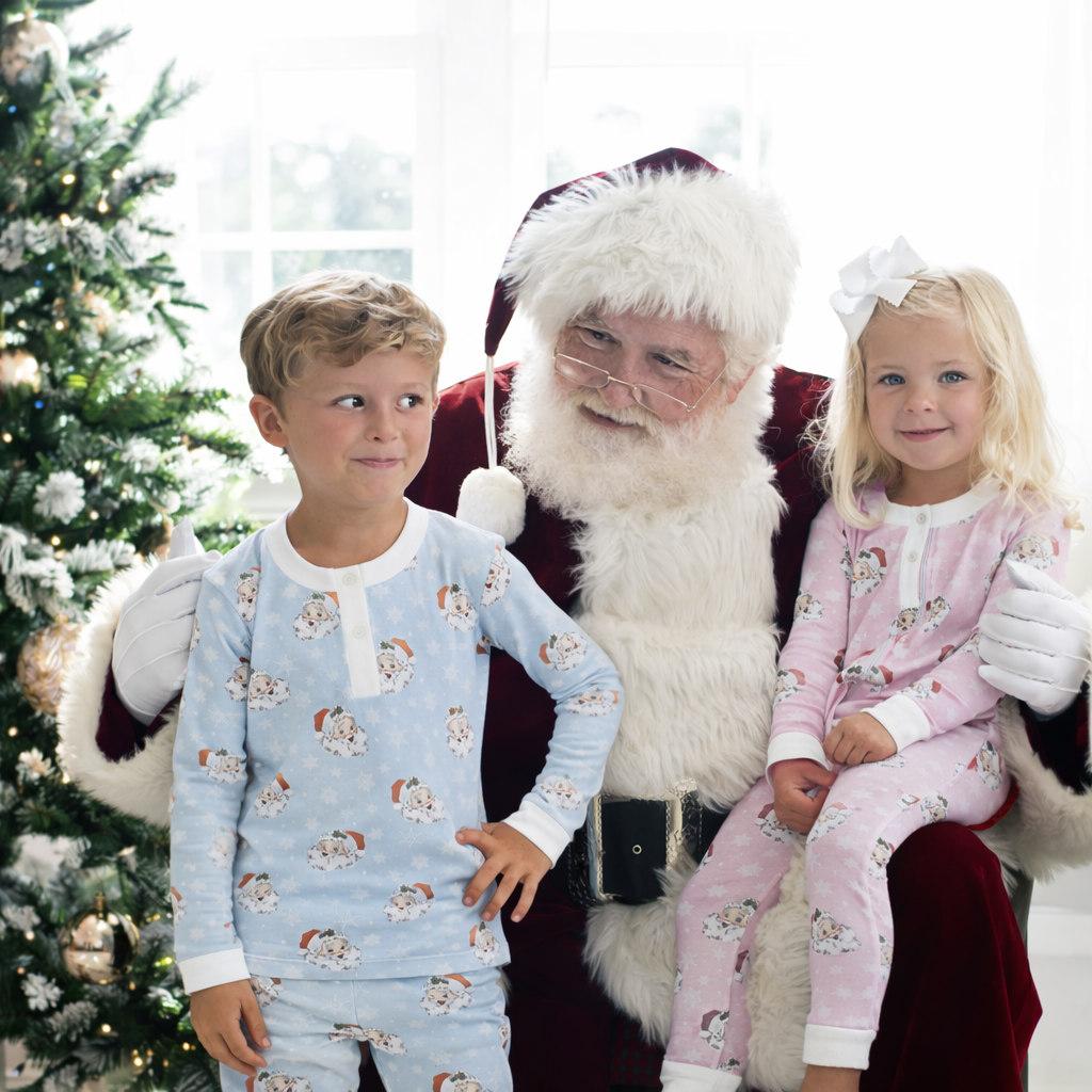 Smockingbird - Vintage Santa Pink Knit Zip Up Pajamas