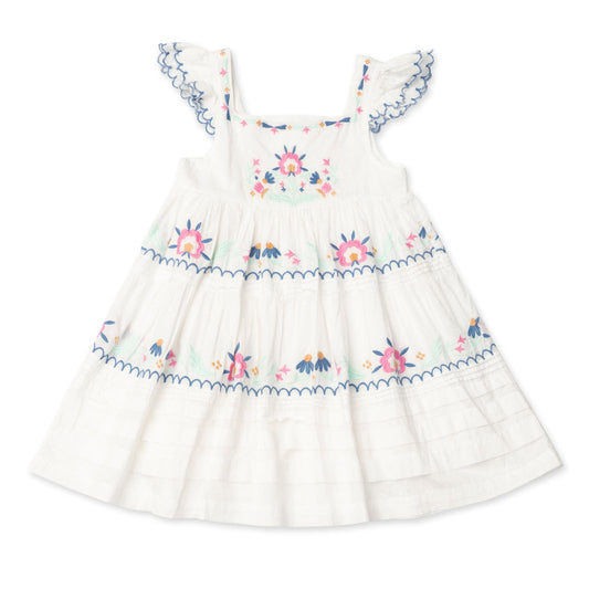 Lali Kids Nanette Dress in Pearl With Embroidery