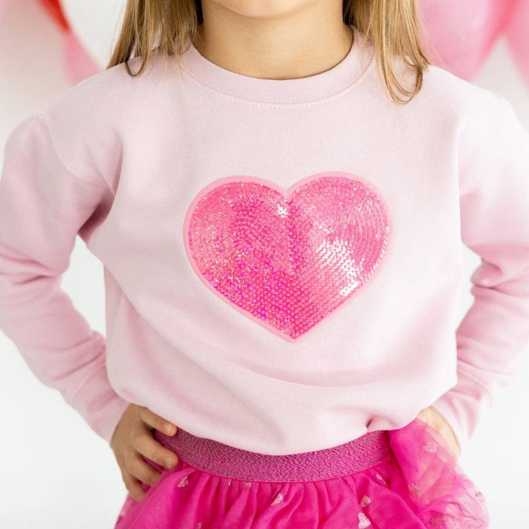 Sweet Wink - Heart Sequin Patch Sweatshirt - Pink