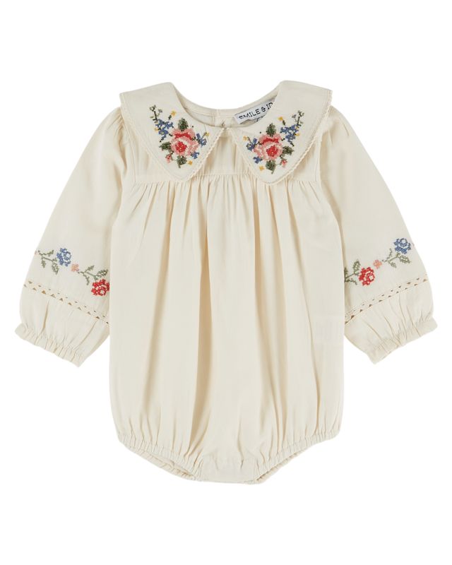 Emile & Ida Cross Stitch Romper Ecru