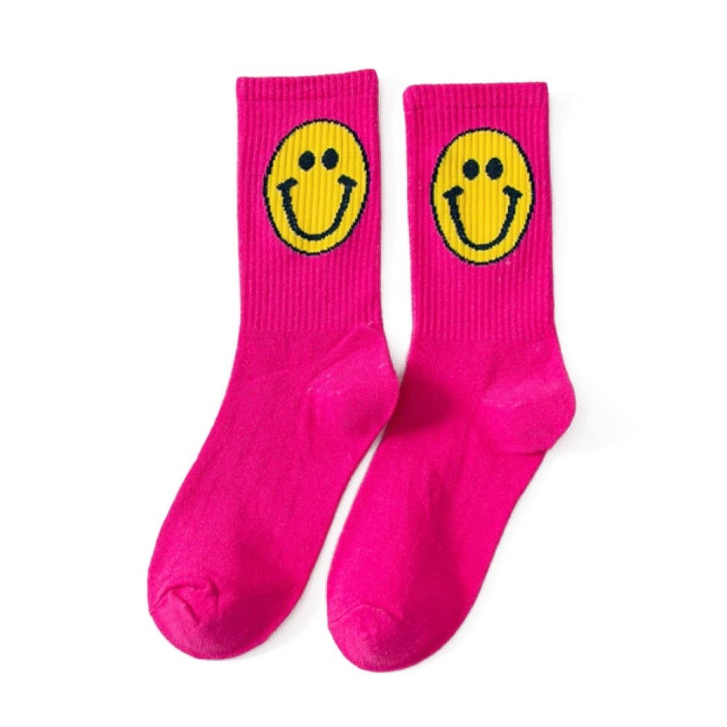 Malibu Sugar - Happy Face Socks for Girls - Hot Pink