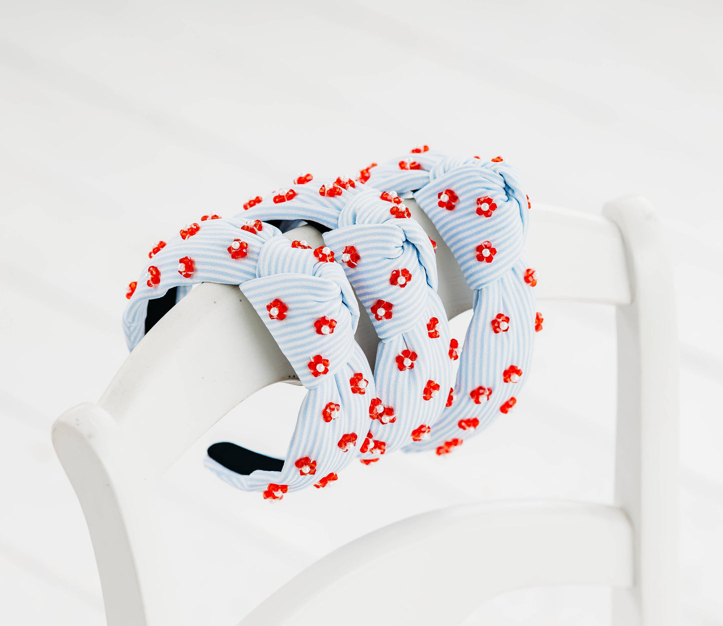 Cheeky Plum - Beaded Headband - Pinstripe Poppies