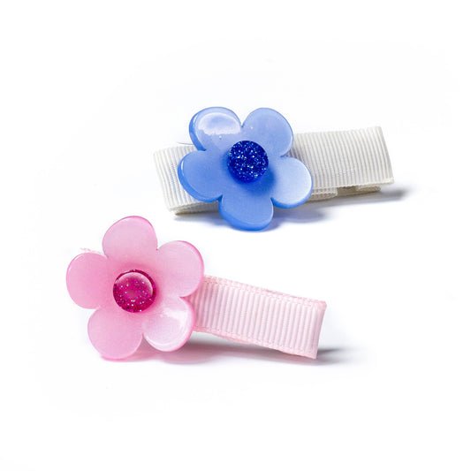 Lilies & Roses NY - SPR24- Flower Vania Baby in Satin Blue and Pink Hair Clips