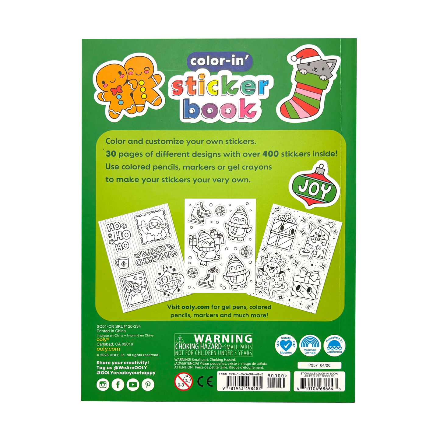 OOLY - Stickiville Color-in' Sticker Book - Jolly Cheer Doodles