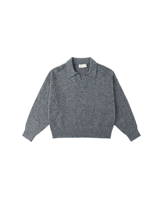 Rylee + Cru Collared Sweater Heathered Grey