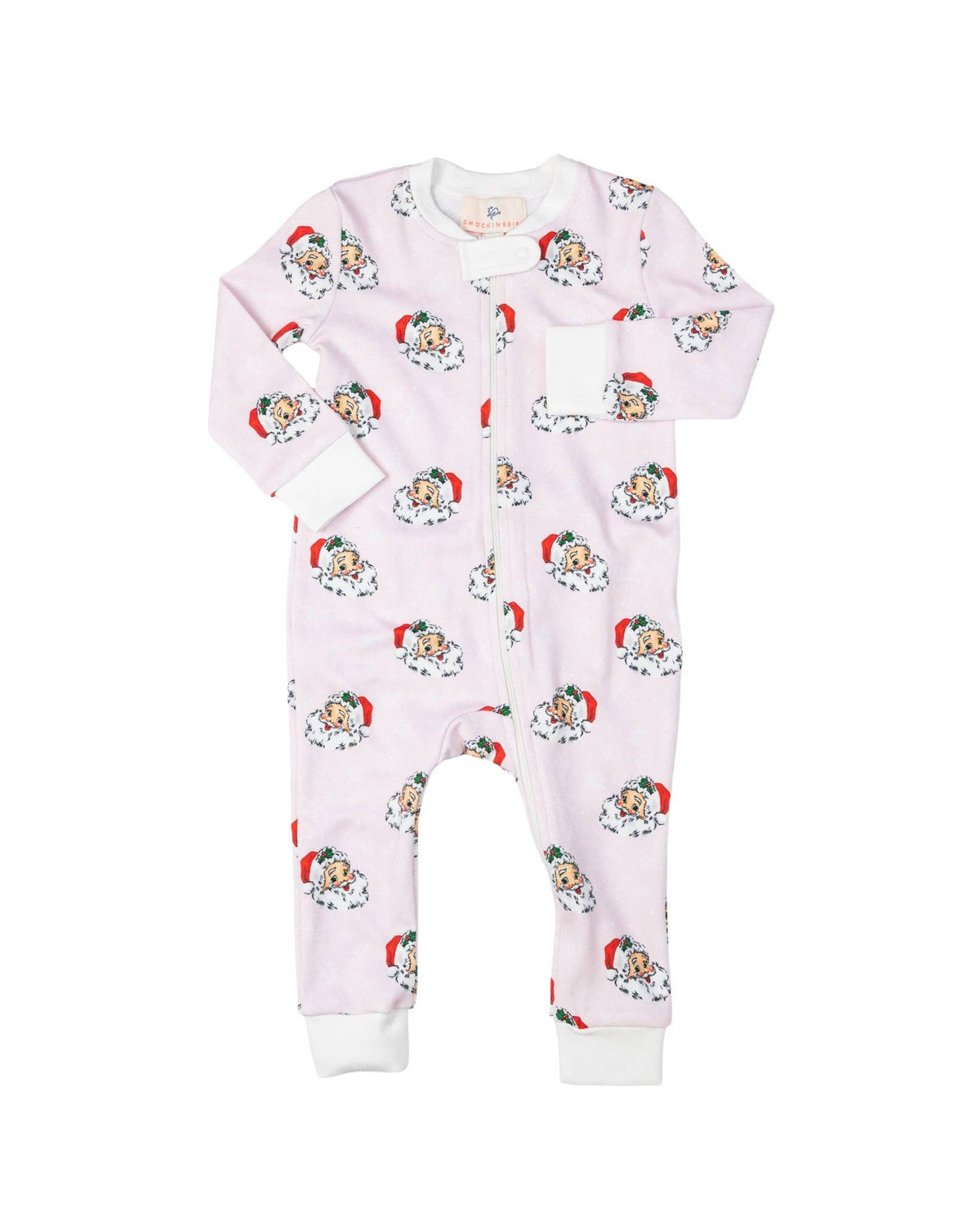 Smockingbird - Vintage Santa Pink Knit Zip Up Pajamas
