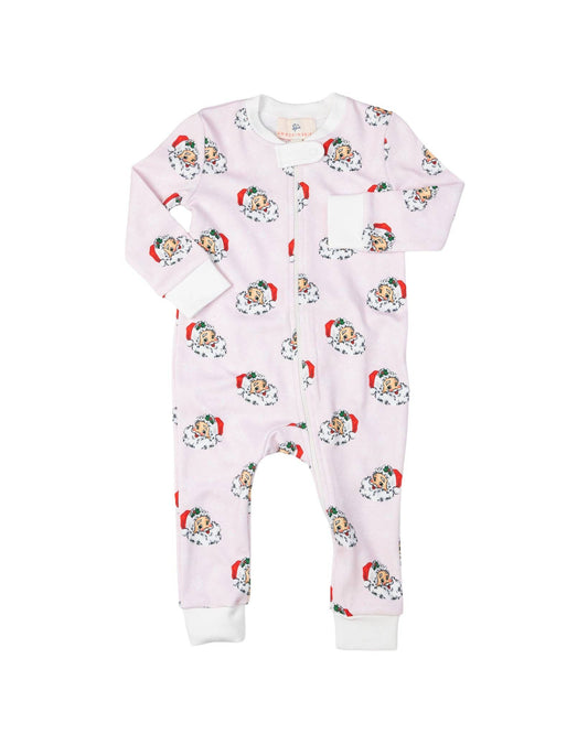 Smockingbird - Vintage Santa Pink Knit Zip Up Pajamas