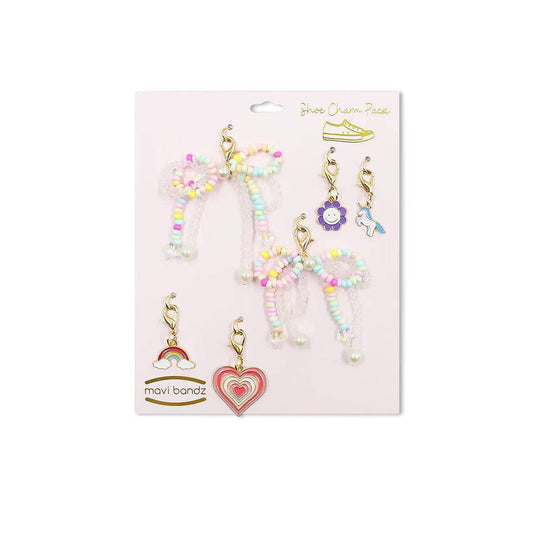 Mavi Bandz - Rainbow Bead Bow and Gold Shoe Charm Set for Shoelaces