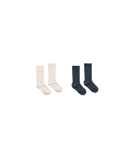 Rylee + Cru Ribbed Socks Natural, Navy