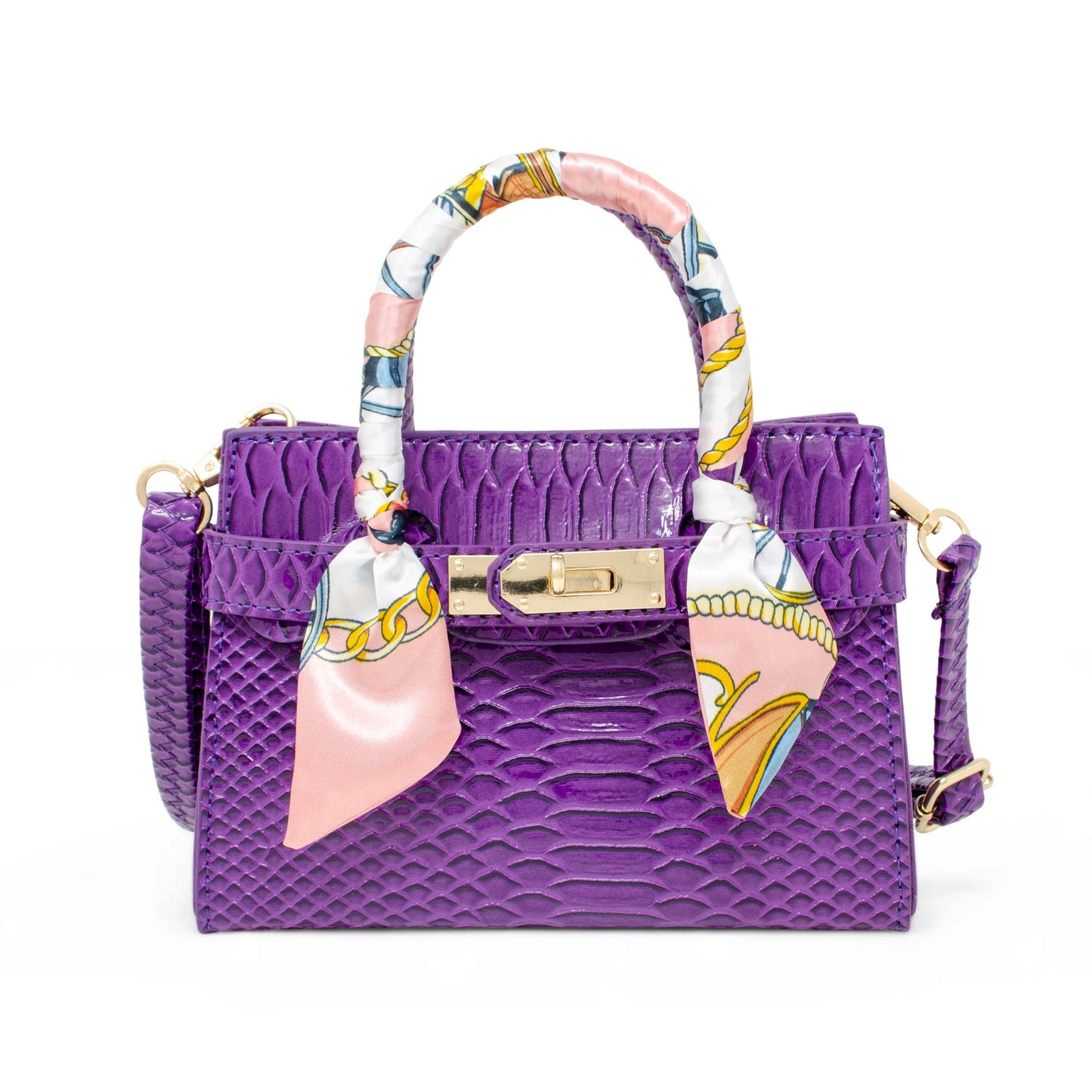 Tiny Treats and ZOMI GEMS - Vivid Crocodile Scarf Handbag: Purple