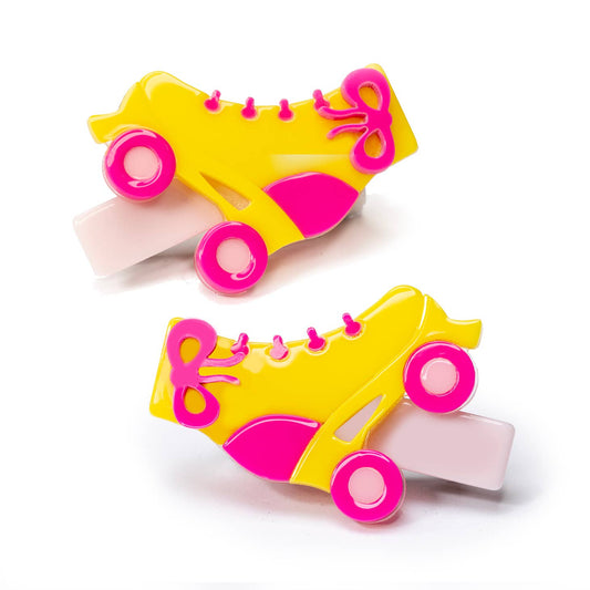 Lilies & Roses Roller Skates Pink and Yellow Alligator Clips
