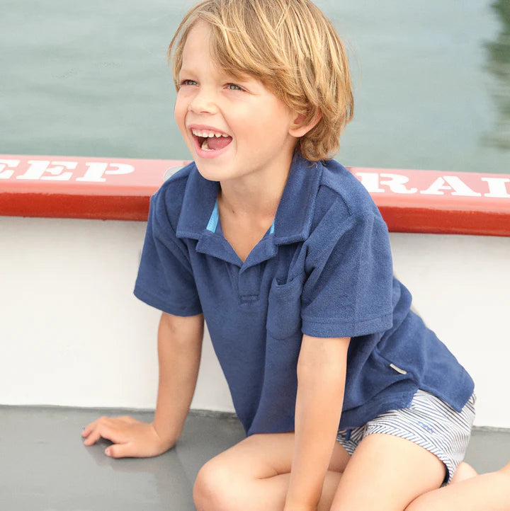 Minnow Unisex New Navy French Terry Polo With Ribbed Hem