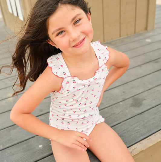 Minnow Girls Summer Cherries Ruffle Edge One Piece