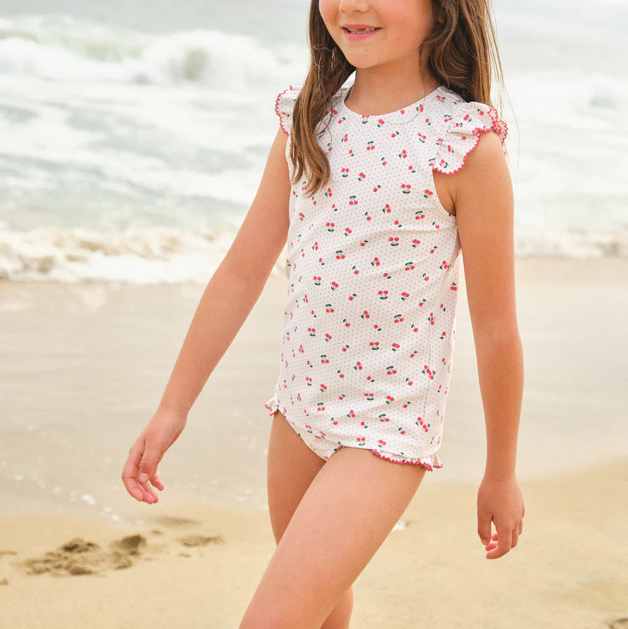 Minnow Girls Summer Cherries Ruffle Sleeve Rashguard Set