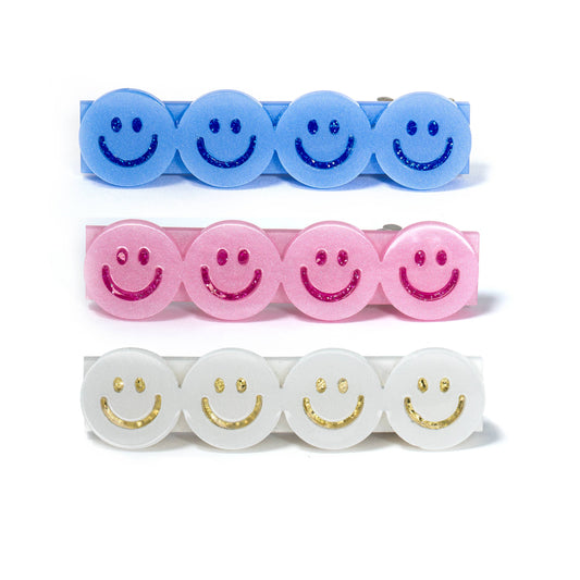 Lilies & Roses NY - Happy Faces Satin Blue White Pink Hair Clips