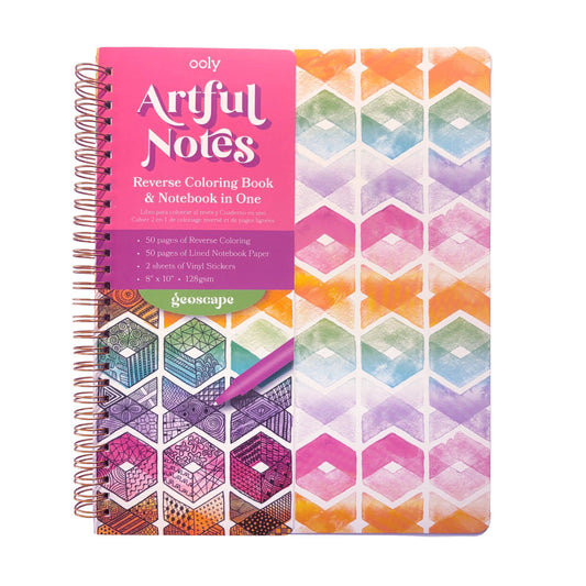 OOLY - Artful Notes Reverse Coloring Book and Notebook - Geoscape