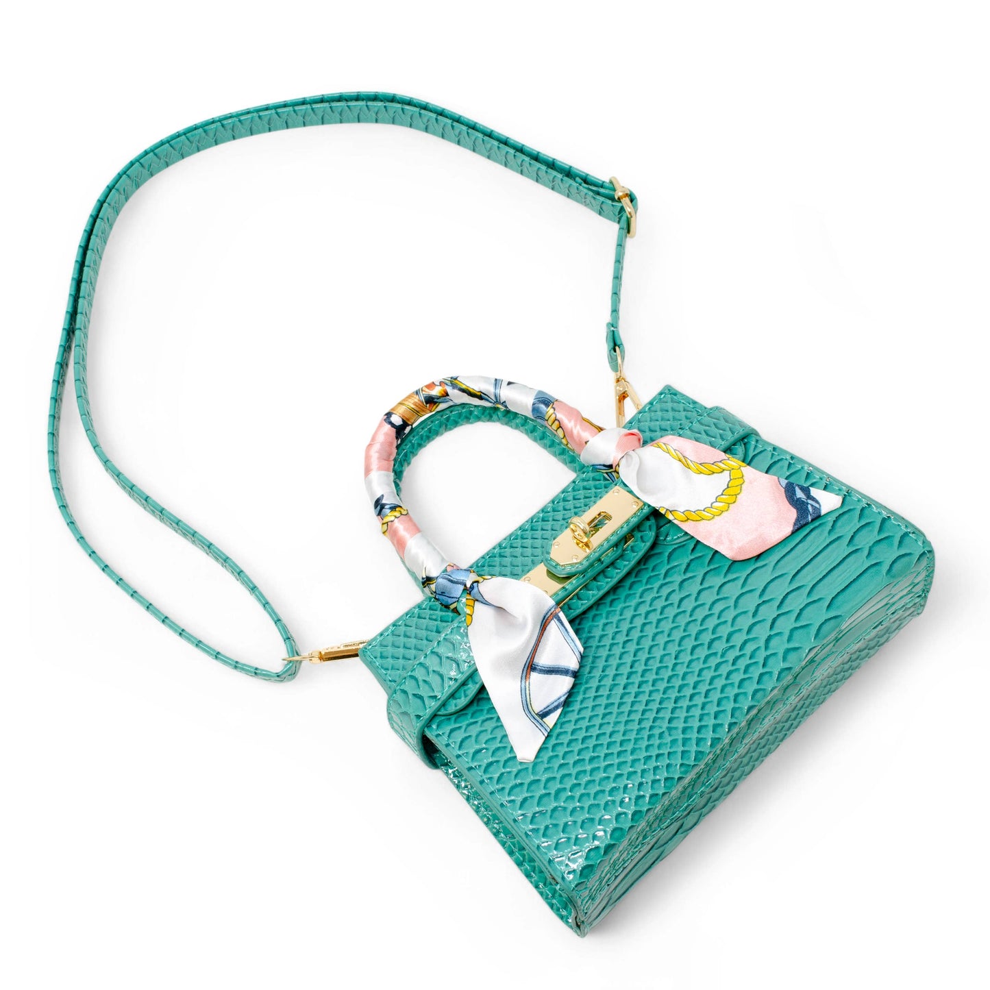 Tiny Treats and ZOMI GEMS - Vivid Crocodile Scarf Handbag: Green