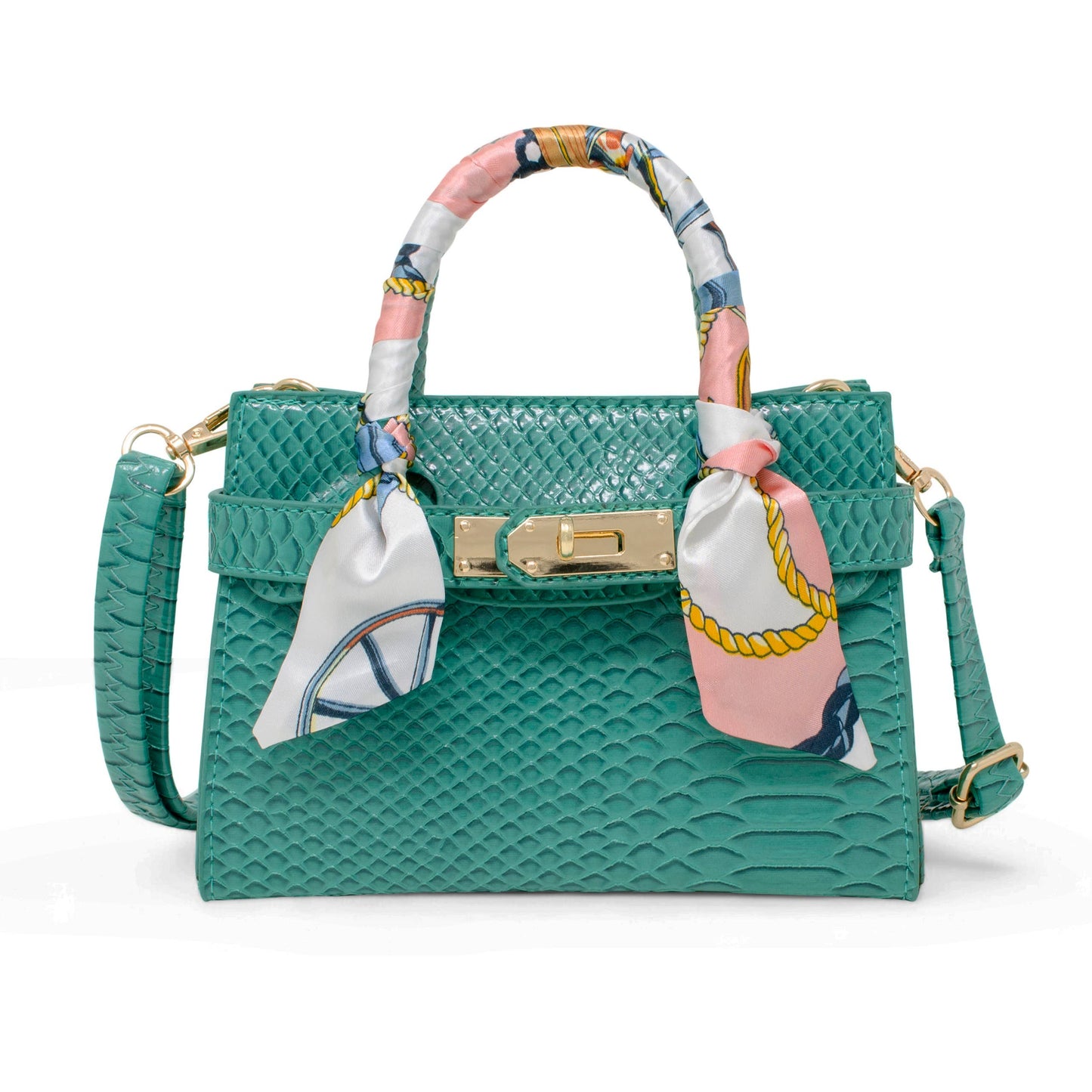 Tiny Treats and ZOMI GEMS - Vivid Crocodile Scarf Handbag: Green