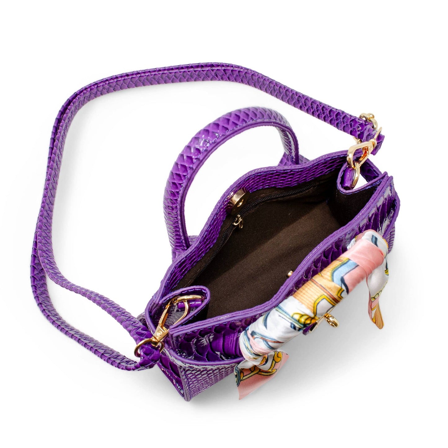 Tiny Treats and ZOMI GEMS - Vivid Crocodile Scarf Handbag: Purple