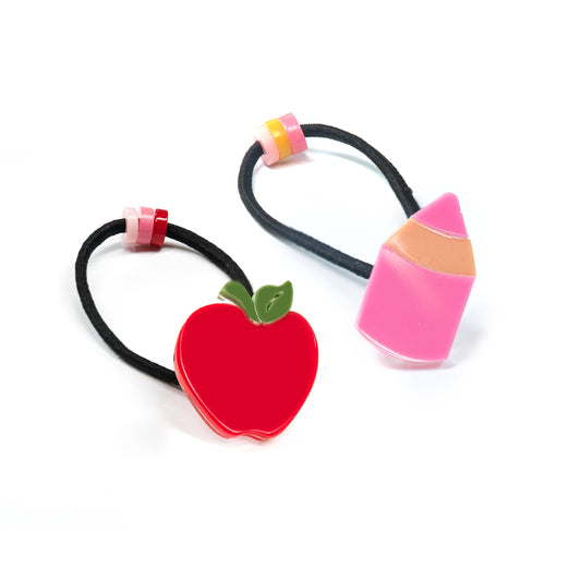 Lilies & Roses NY - Apple and Pencil Pink Hair Ties back to school