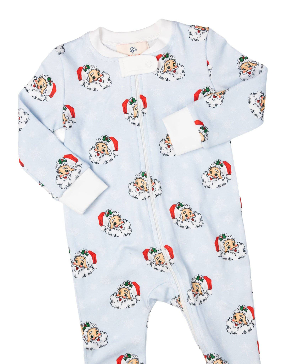 Smockingbird - Vintage Santa Blue Knit Zip Up Pajamas